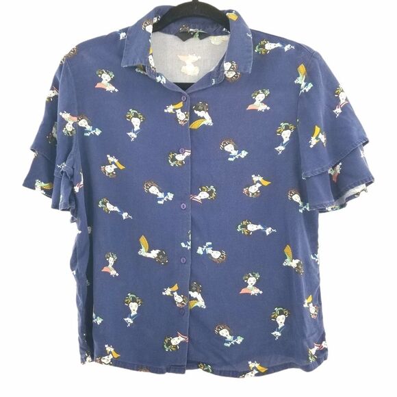 Max printed button up top blue size Small - Picture 1 of 8